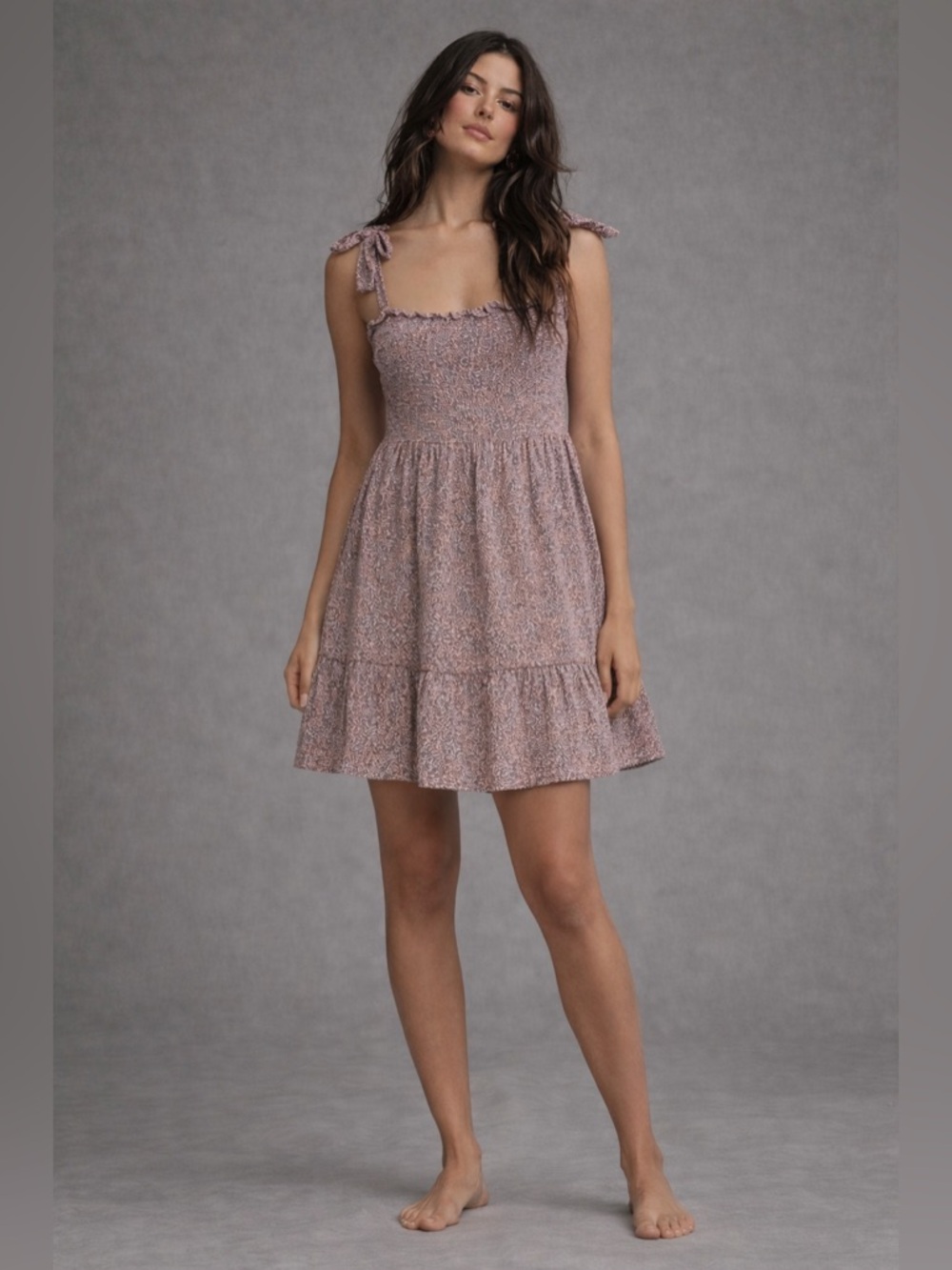 #164 🌷American Eagle Smocked Tie-Shoulder Mini Dress in Dusty Rose | Small